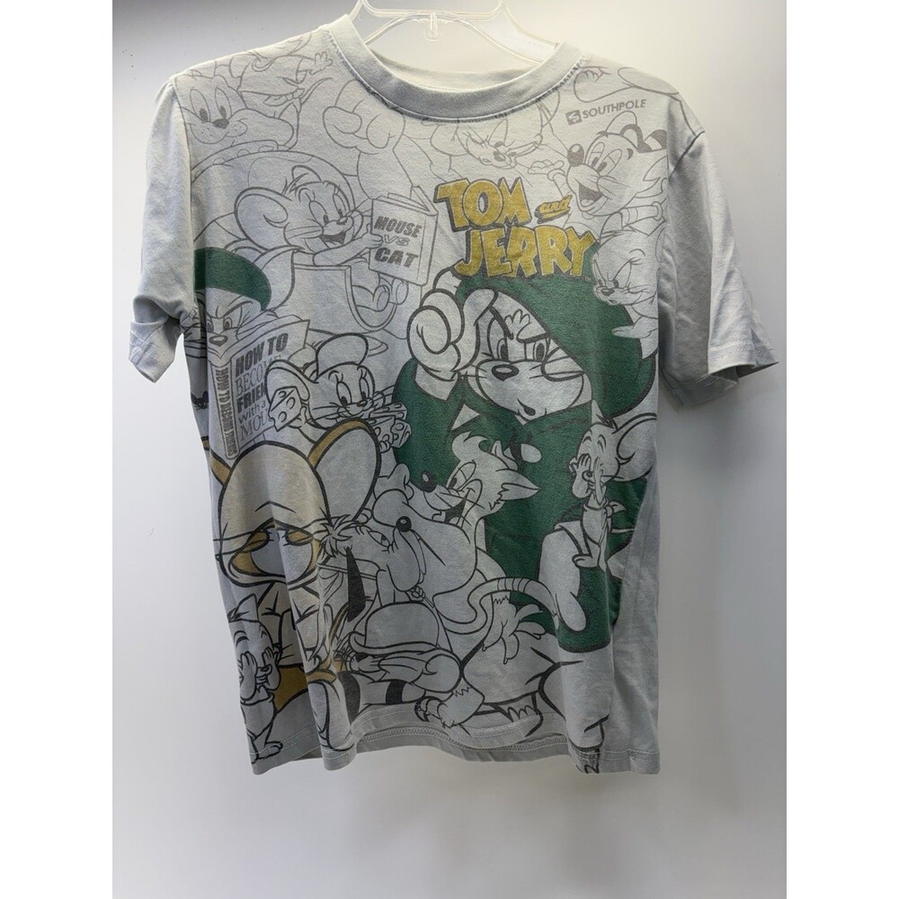 Tom and Jerry Southpole All Over Print T-Shirt Youth L 14–16 Gray